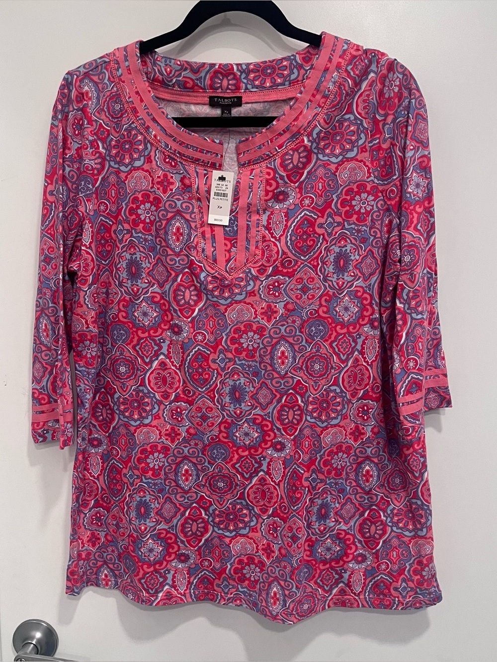 Talbots Pink & Purple Paisley Patterned 3/4 Sleeve Tunic Top NWT XP XL Petite